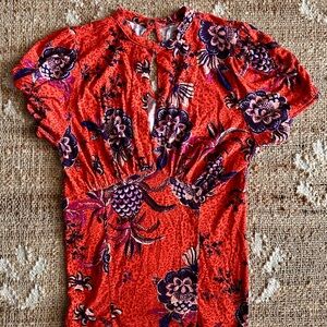 Free People Short Sleeve Blouse with Bright Colors and Bold Print.